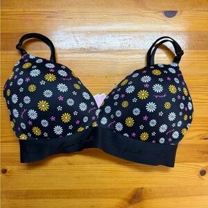 Victorias Secret PINK wear Everywhere Wireless Push Up Bra 34DD Black Floral NWT